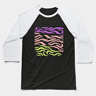 Violet Pink Yellow green Wavy pattern in Blck Baseball T-Shirt